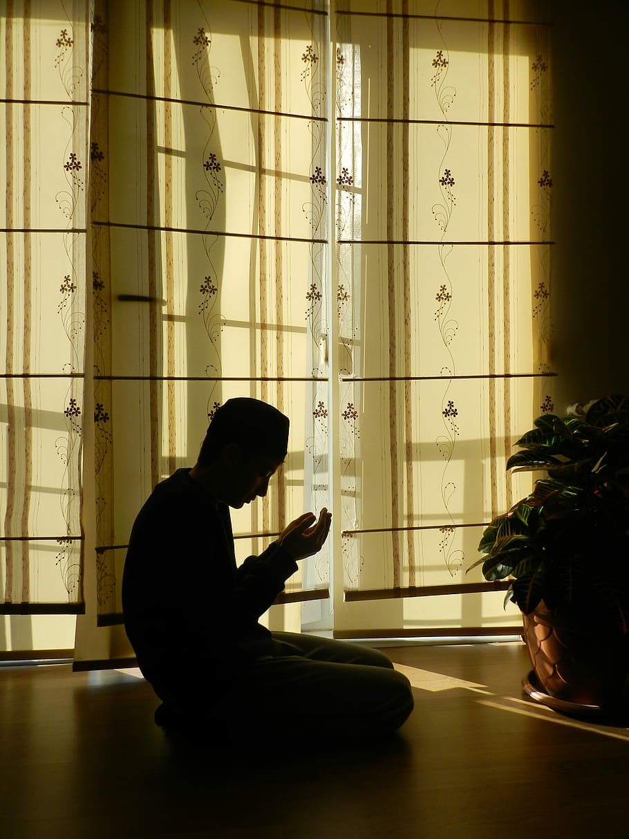 HD wallpaper: male kneeling on floor beside window, Prayer, Muslim
