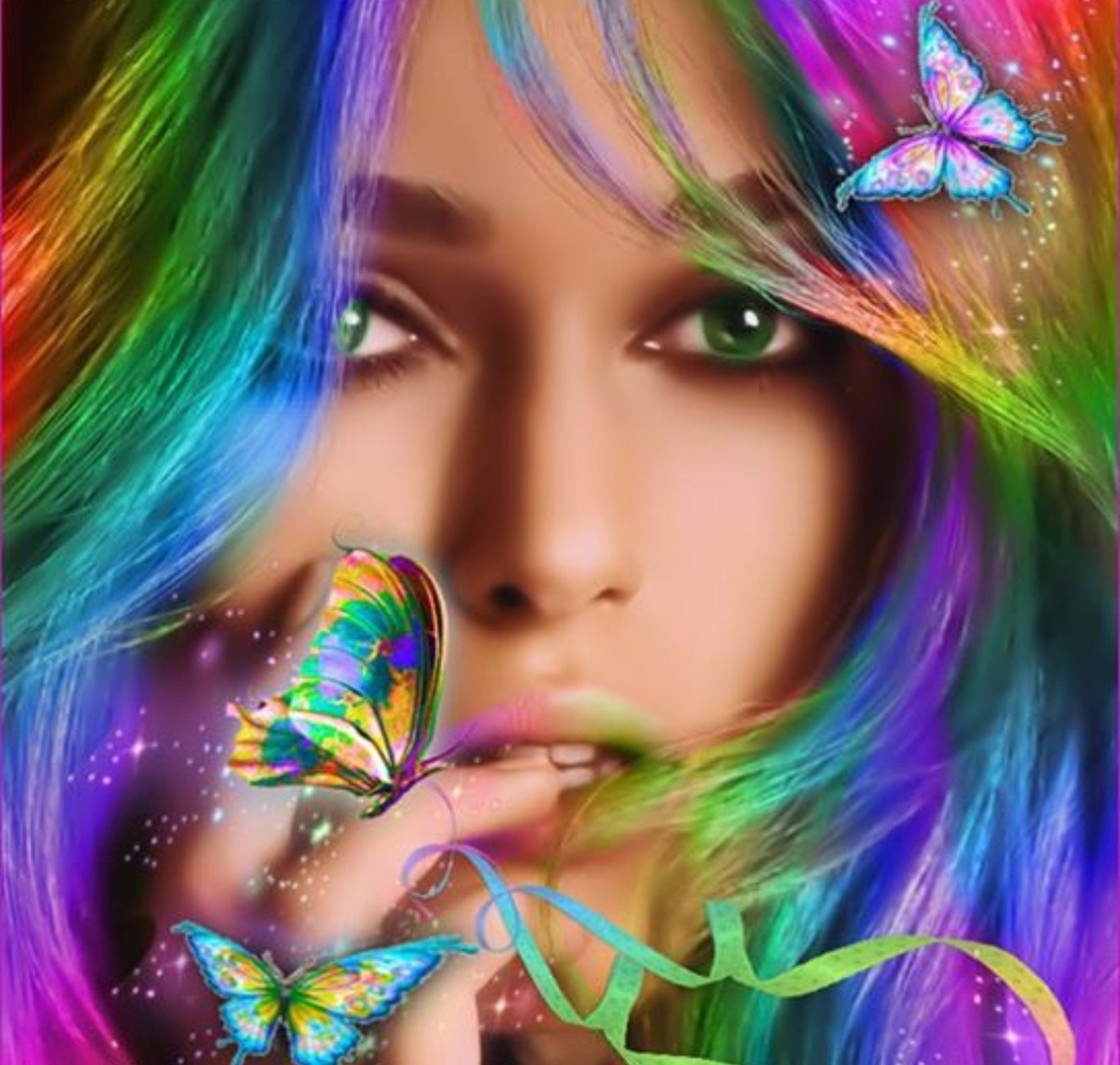 hair, Beautiful, Butterflies, Girl, Colorful Wallpaper HD