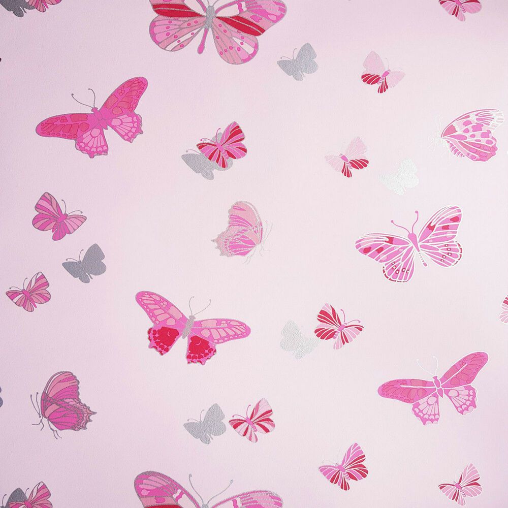 Details About Red Pink Silver Love Butterflies Wallpaper