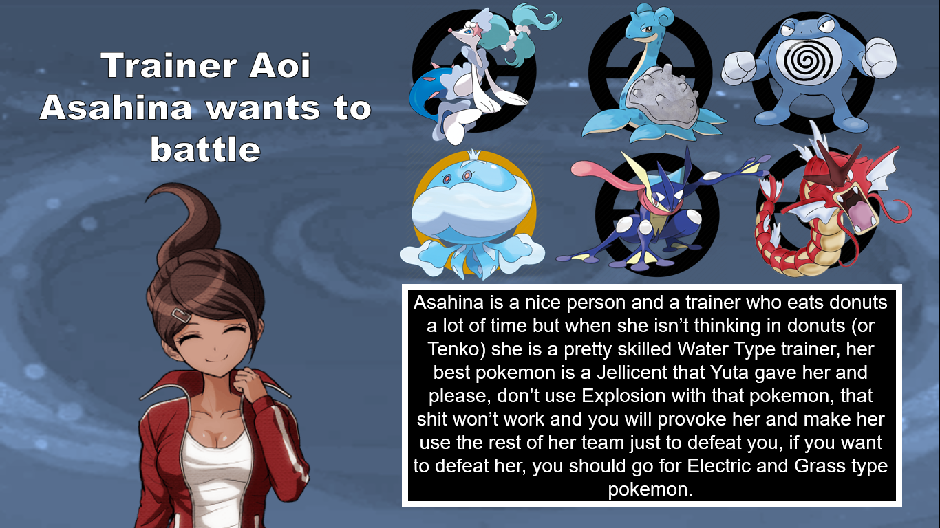 Danganronpa characters as pokemon trainers Aoi Asahina