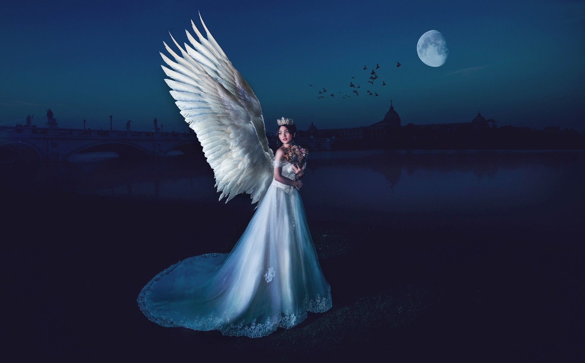 fantasy Art, Night, Angel, Women Wallpaper HD / Desktop and Mobile Background