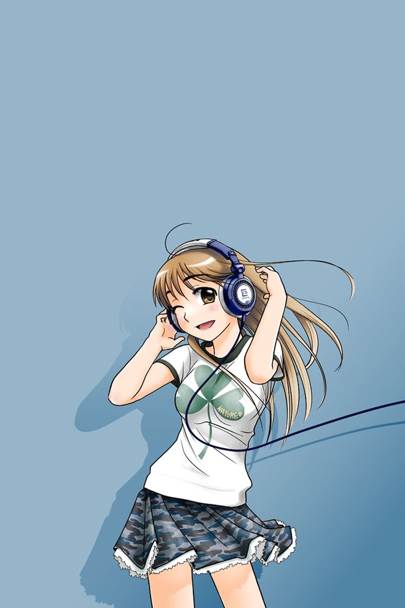 Download wallpaper 800x1200 anime, girl, fun, music, headphones