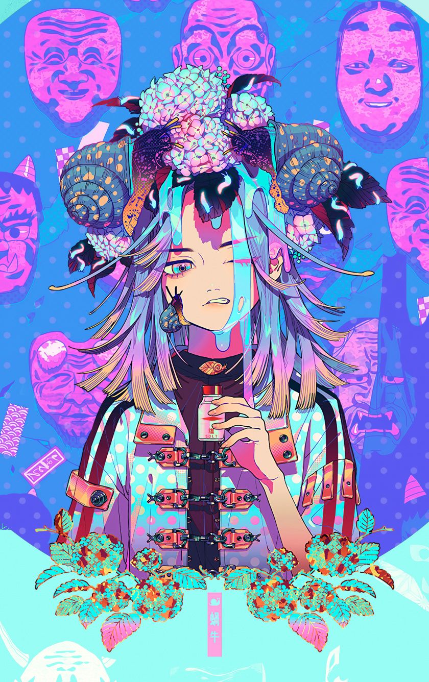 Download 840x1336 wallpaper anime, masks, glitch art, aki akane, art, iphone iphone 5s, iphone 5c, ipod touch, 840x1336 HD image, background, 21478