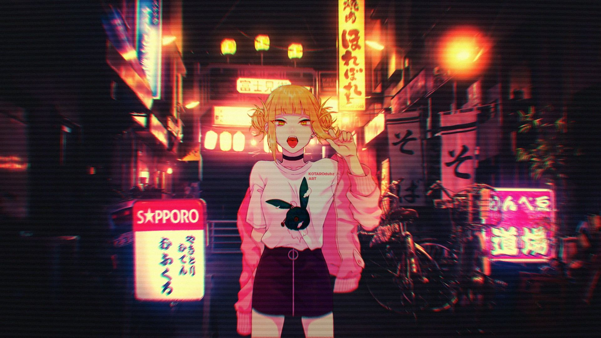 anime anime girls #simple simple background glitch art #VHS Himiko Toga #neon My Hero Acadamia Boku no Hero Academia. Glitch art, Neon wallpaper, Anime wallpaper