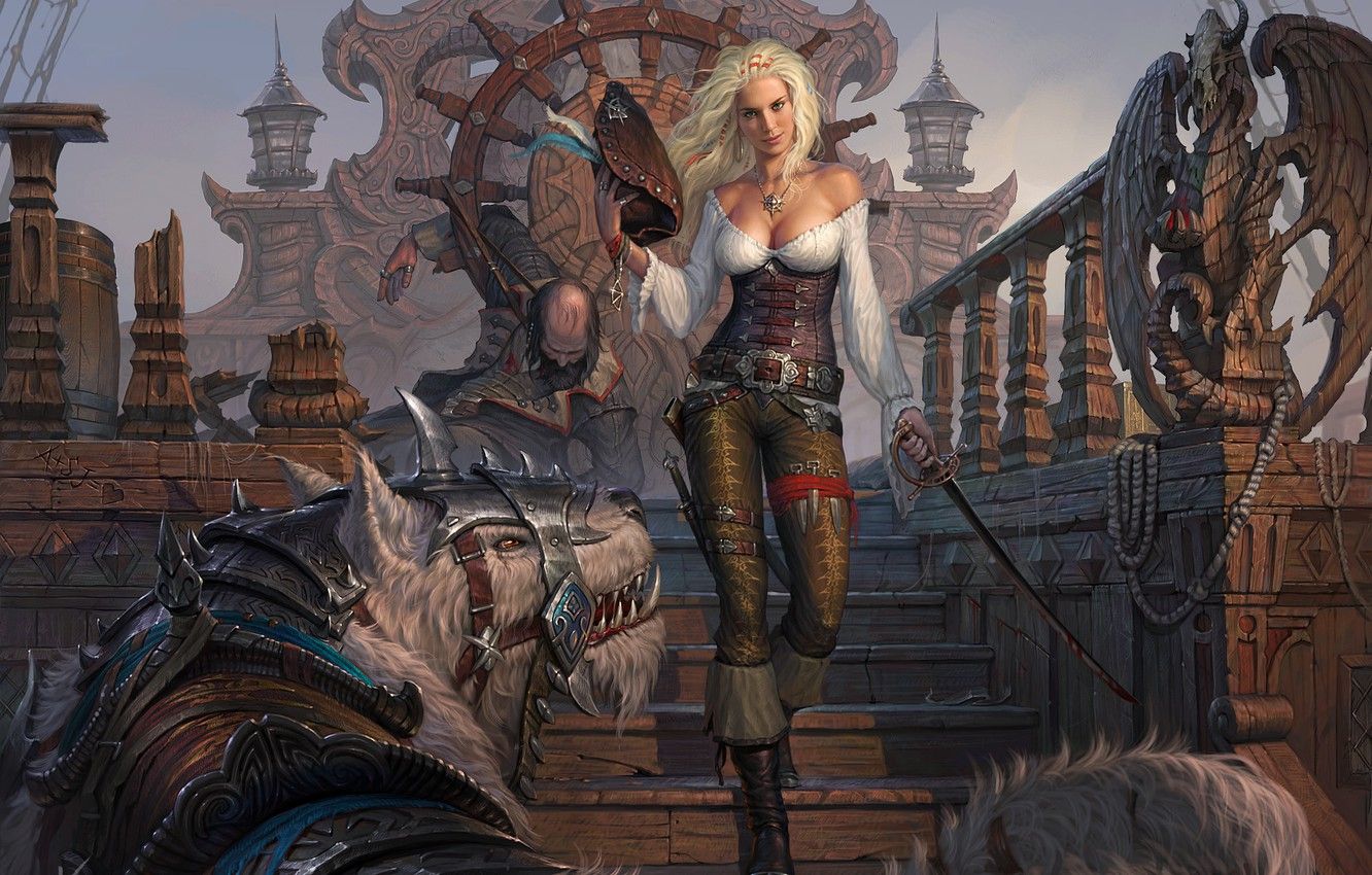 Wallpaper look, girl, weapons, ship, hat, being, art, blonde