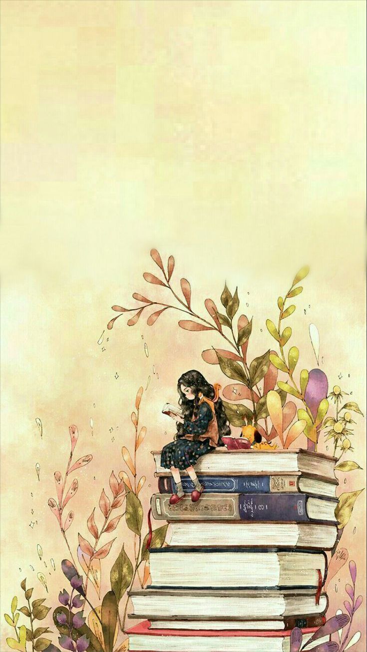 So cute!!!!!!!!!!!. Amazing art painting, Book wallpaper, Girl reading book