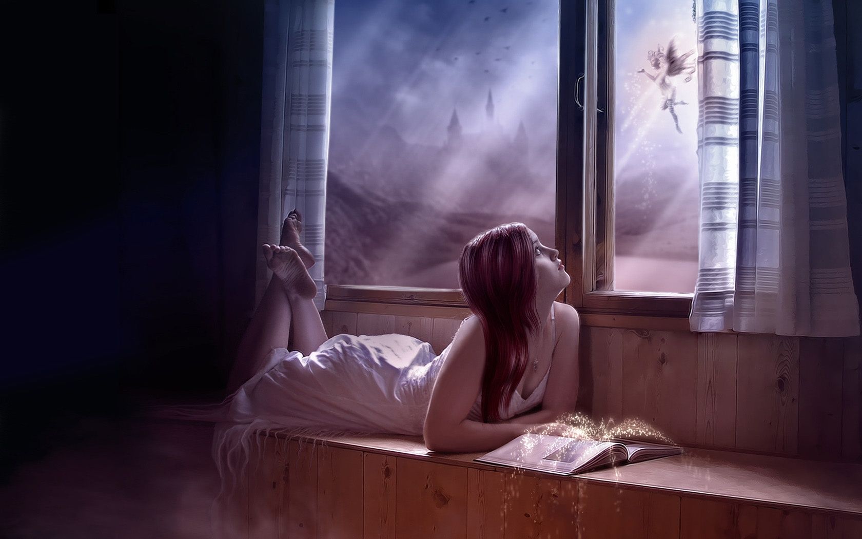 Wallpaper Fantasy girl looked out the window 1680x1050 HD Picture