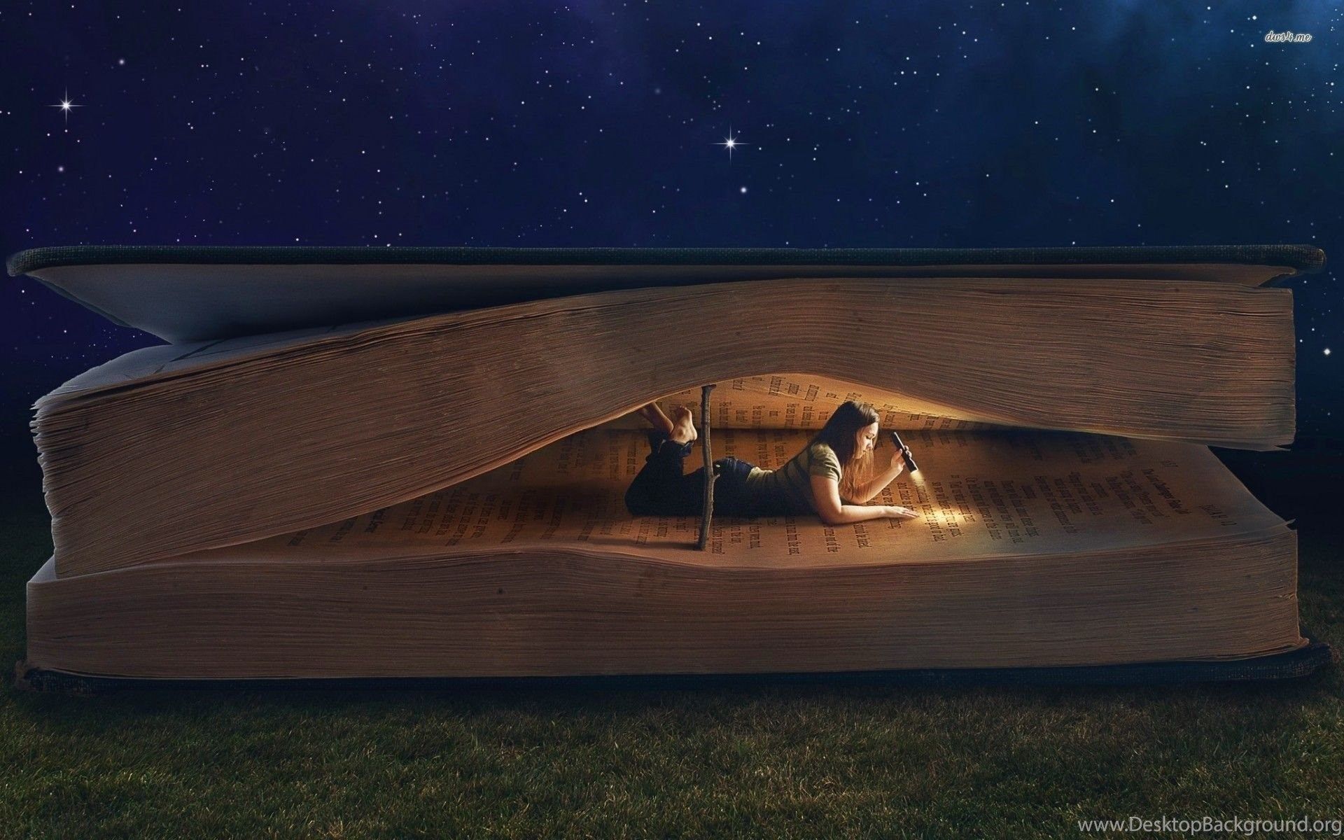 Girl Reading A Giant Book Wallpaper Digital Art Wallpaper