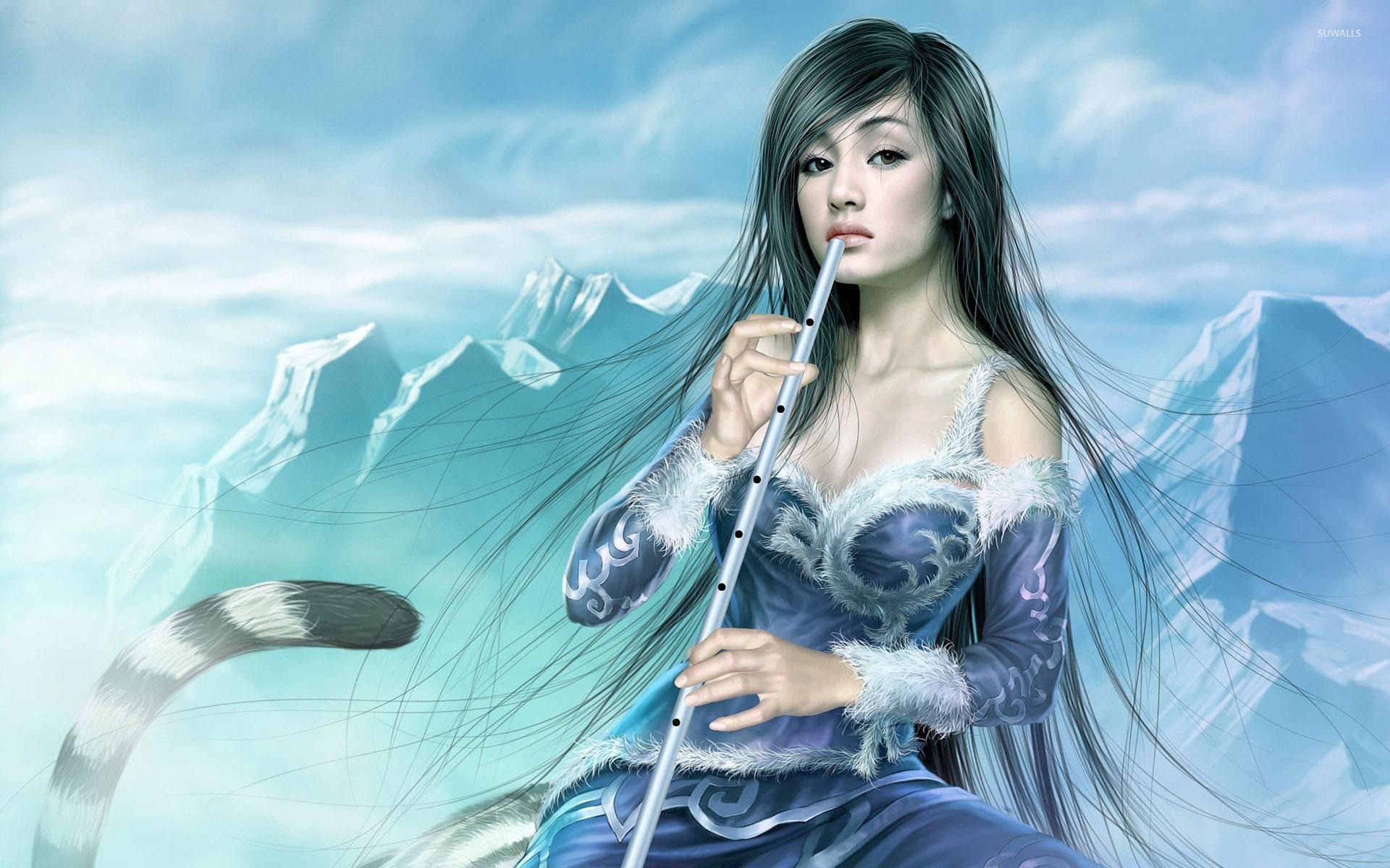 Girl with flute wallpaper wallpaper