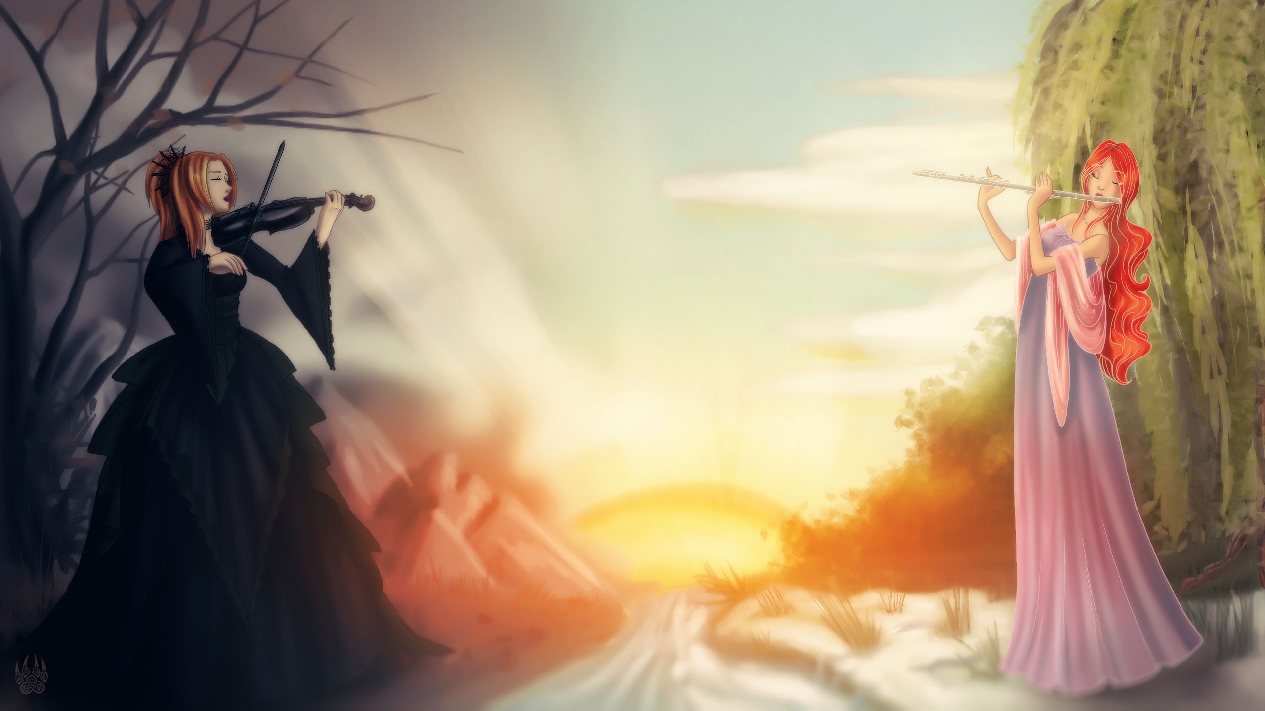 painting, Art, Girls, Paintings, Girl, Women, Music, Violin, Flute