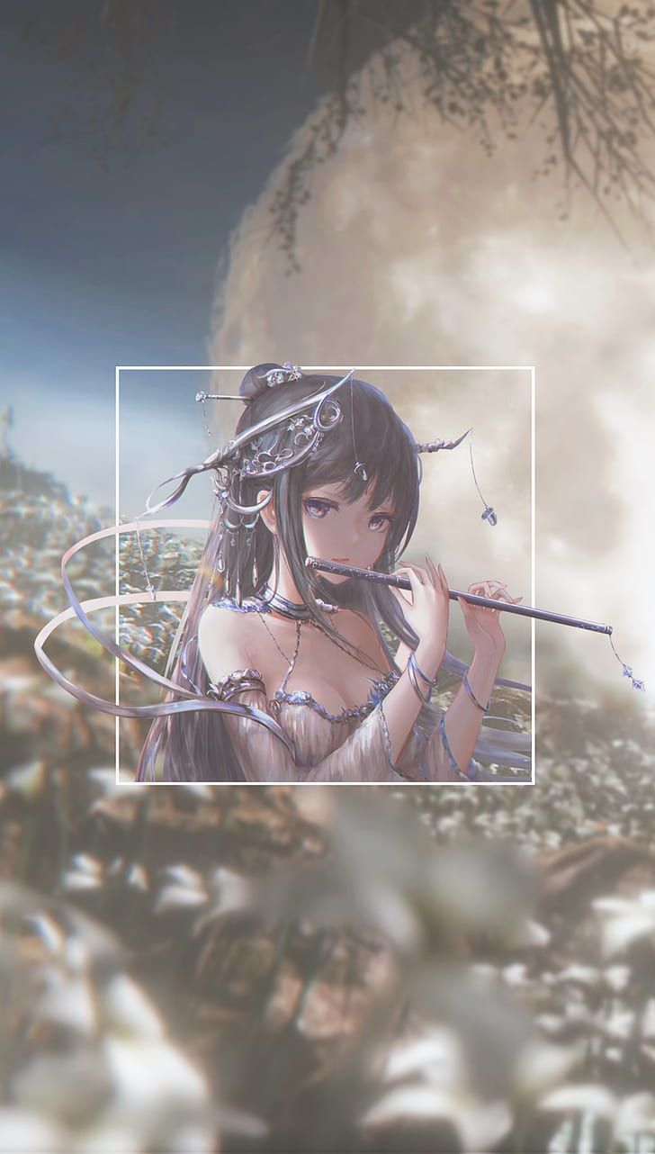 HD Wallpaper: Anime, Anime Girls, Picture In Picture, Boobs, Flute