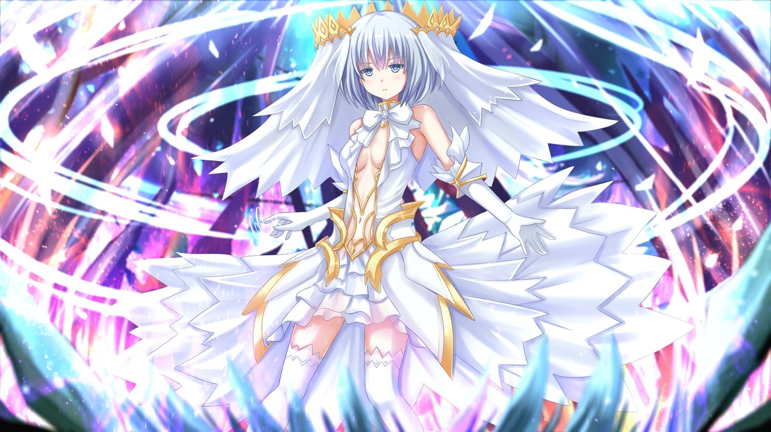 blue eyes blue hair breasts cleavage date a live dress elbow