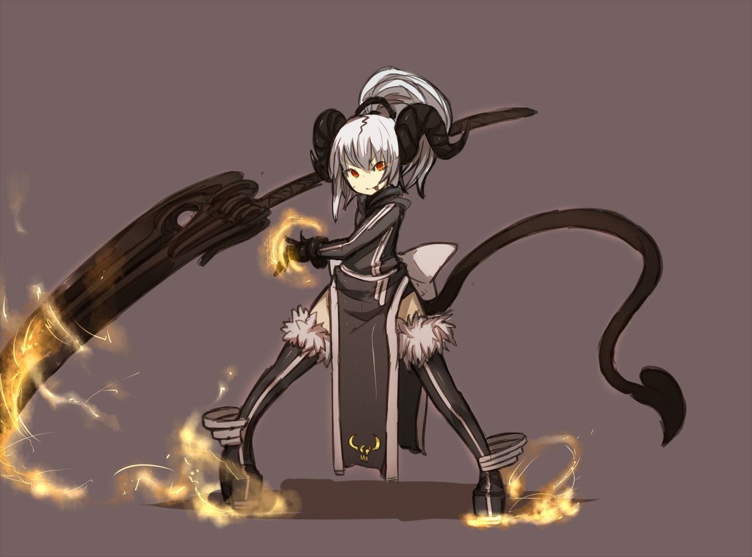 Shirogane Usagi, Anime, Sword, Tail, Horns, White Hair, Red Eyes