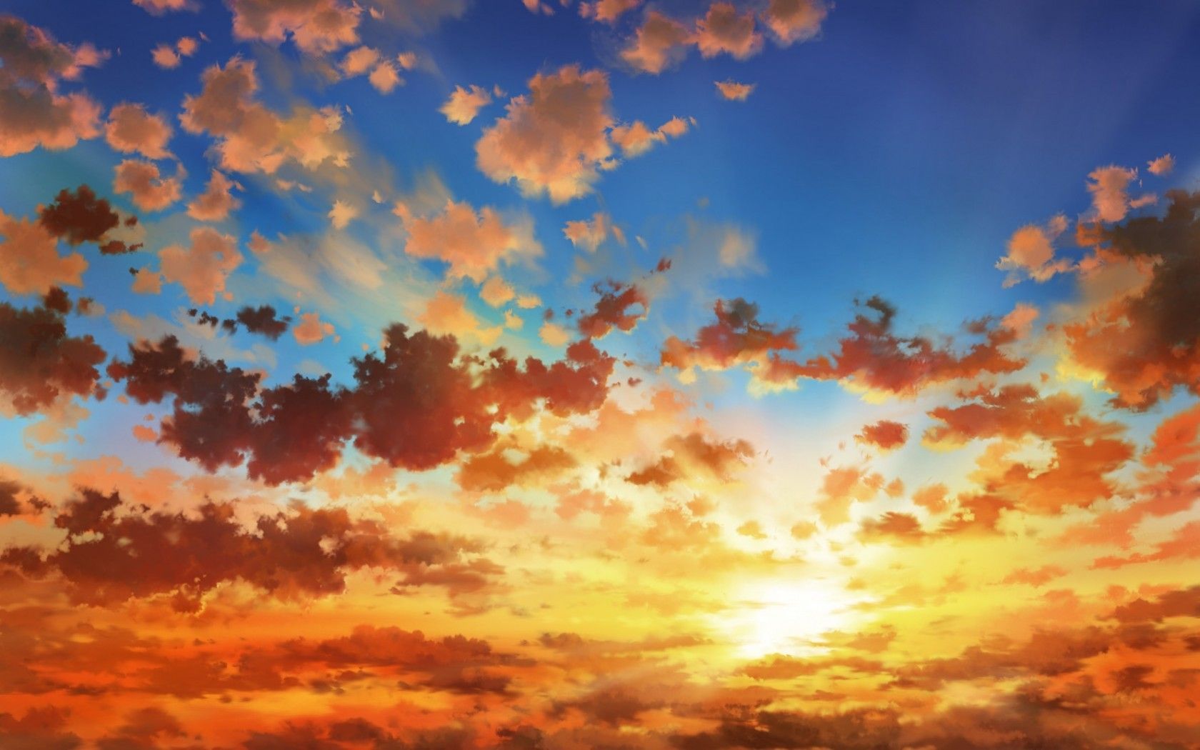 Download 1680x1050 Anime Landscape, Sunset, Clouds, Sky Wallpapers