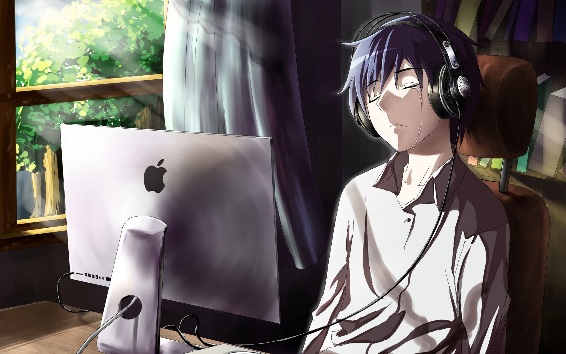 Afbeeldingsresultaat voor man with headphone wallpaper. Anime
