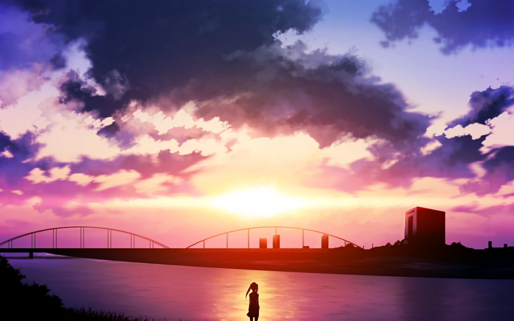 Free download anime Sunset River Sky Clouds Wallpapers HD Desktop