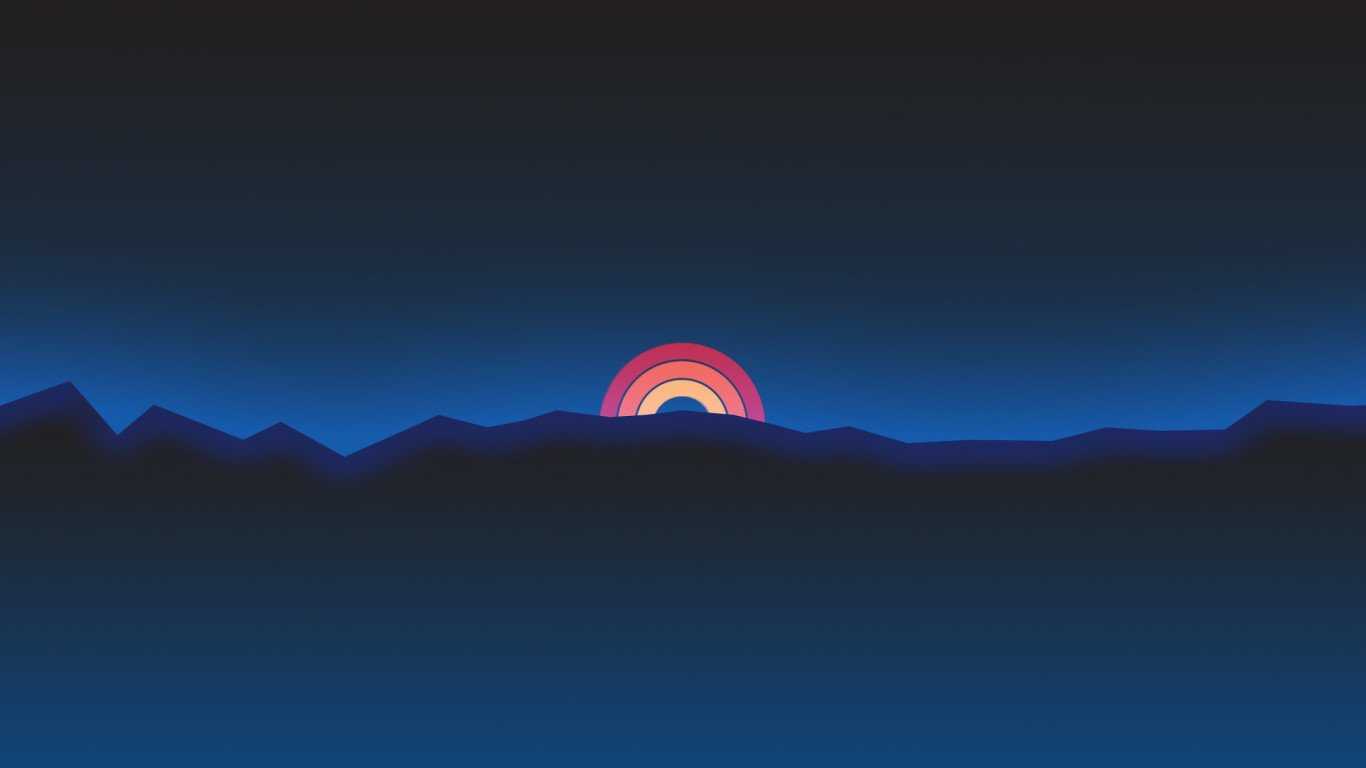 Minimalism Neon Rainbow Sunset Retro Style HD Wallpaper (1366x768)