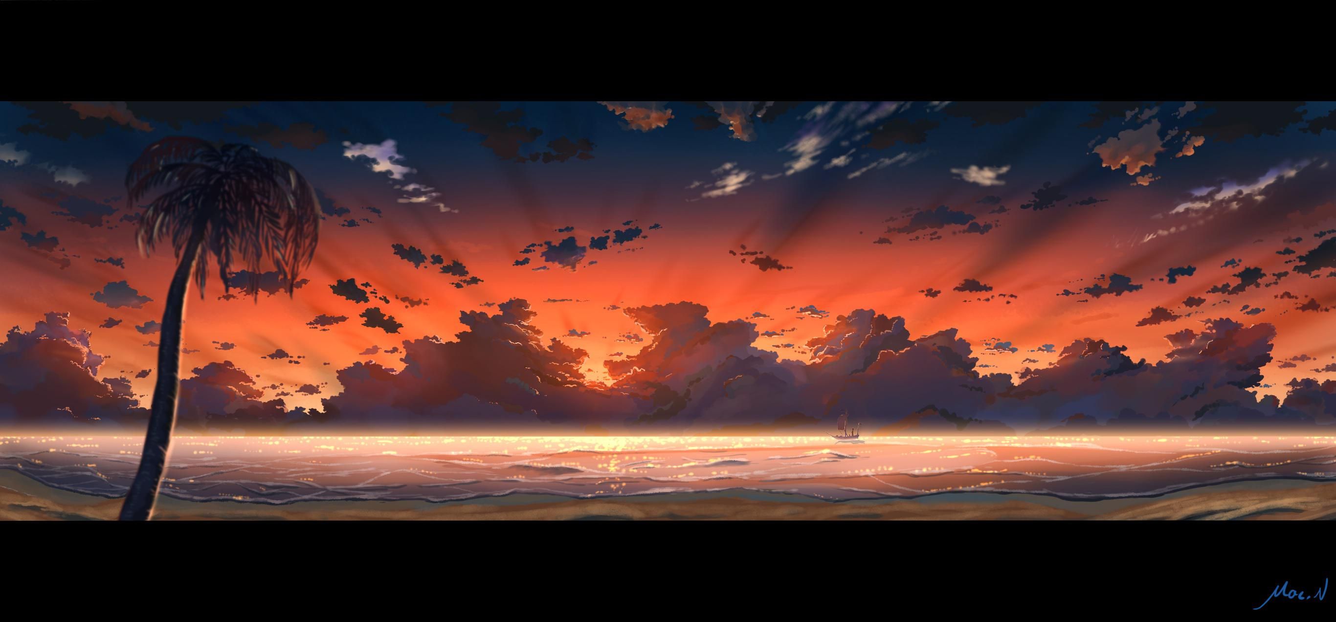 HD Original Beach Boat Clouds Mac Naut Scenic Signed Sky Sunset