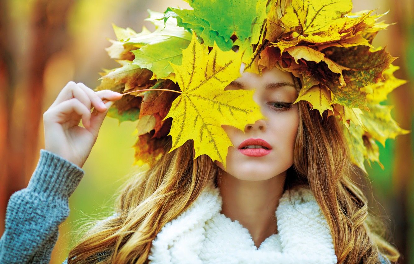 Wallpaper autumn, girl, maple, girl, woman, autumn, leaves, fall