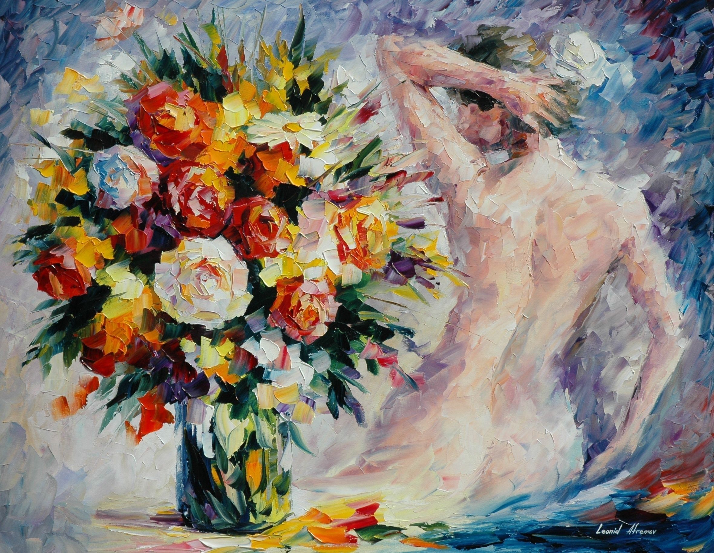 Wallpaper. Flowers. photo. picture. Leonid Afremov, painting