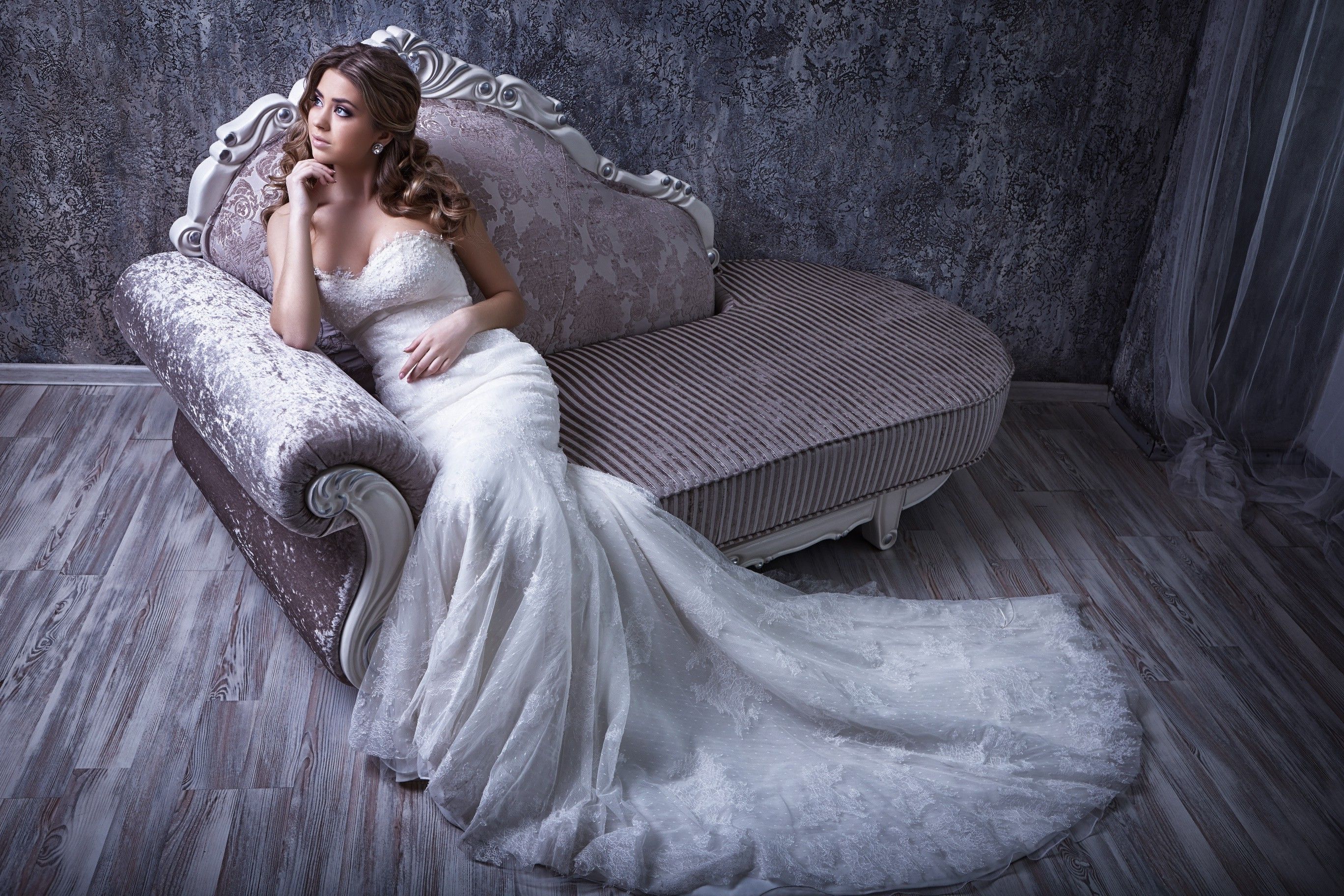 couch, Dress, Women, Model, Bride Dress Wallpaper HD / Desktop