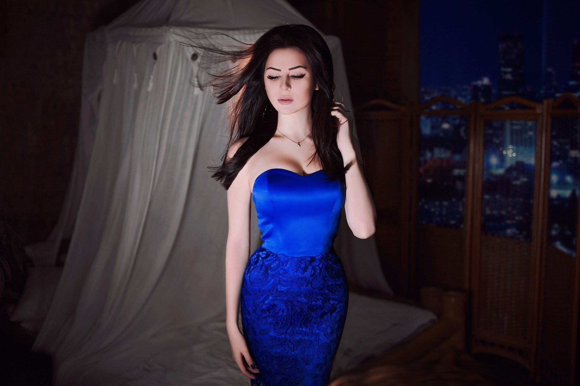 Blue Dress Model, HD Girls, 4k Wallpaper, Image, Background
