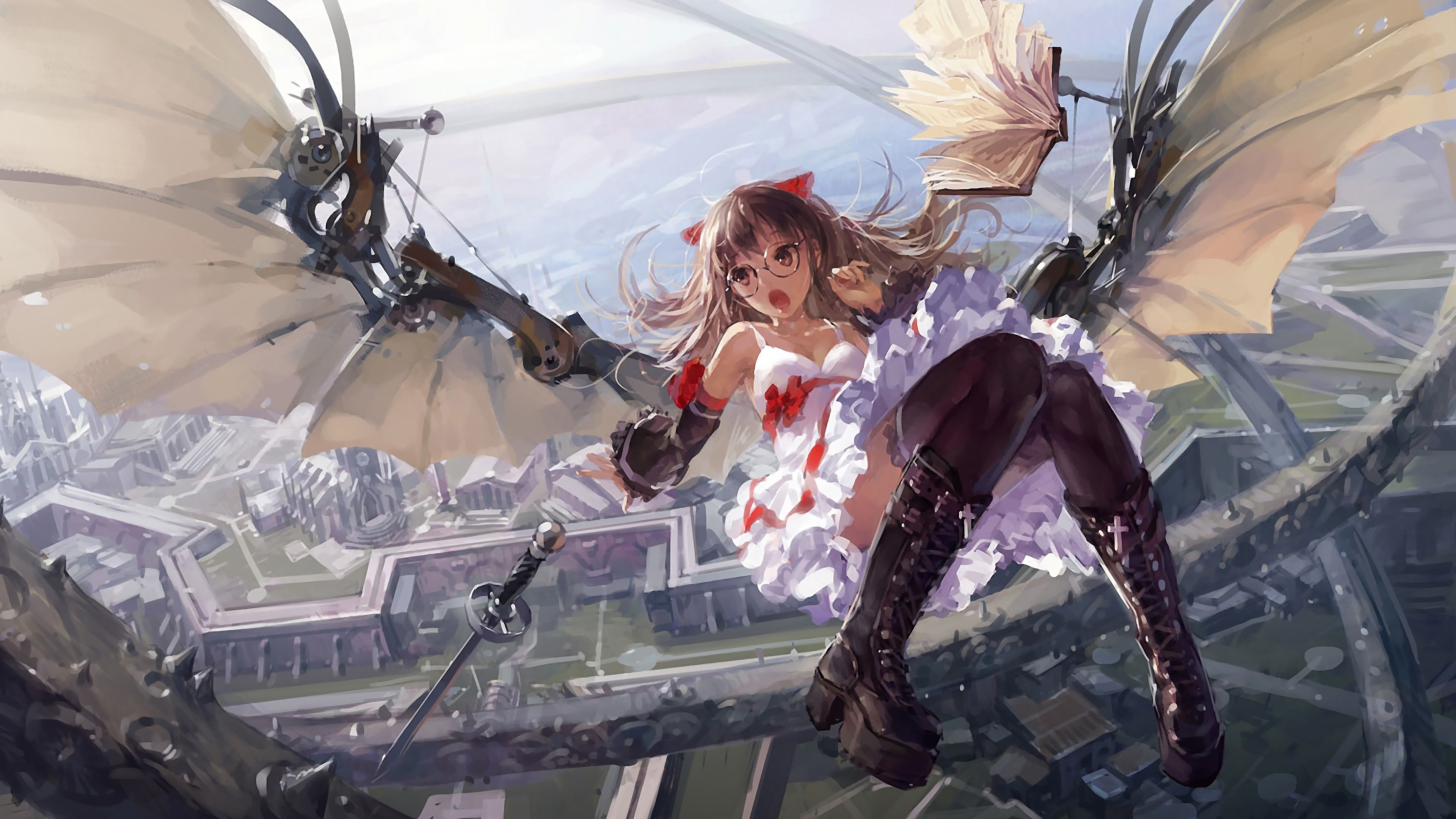 Angel Wings Girl Falling From Sky 4k, HD Anime, 4k Wallpaper