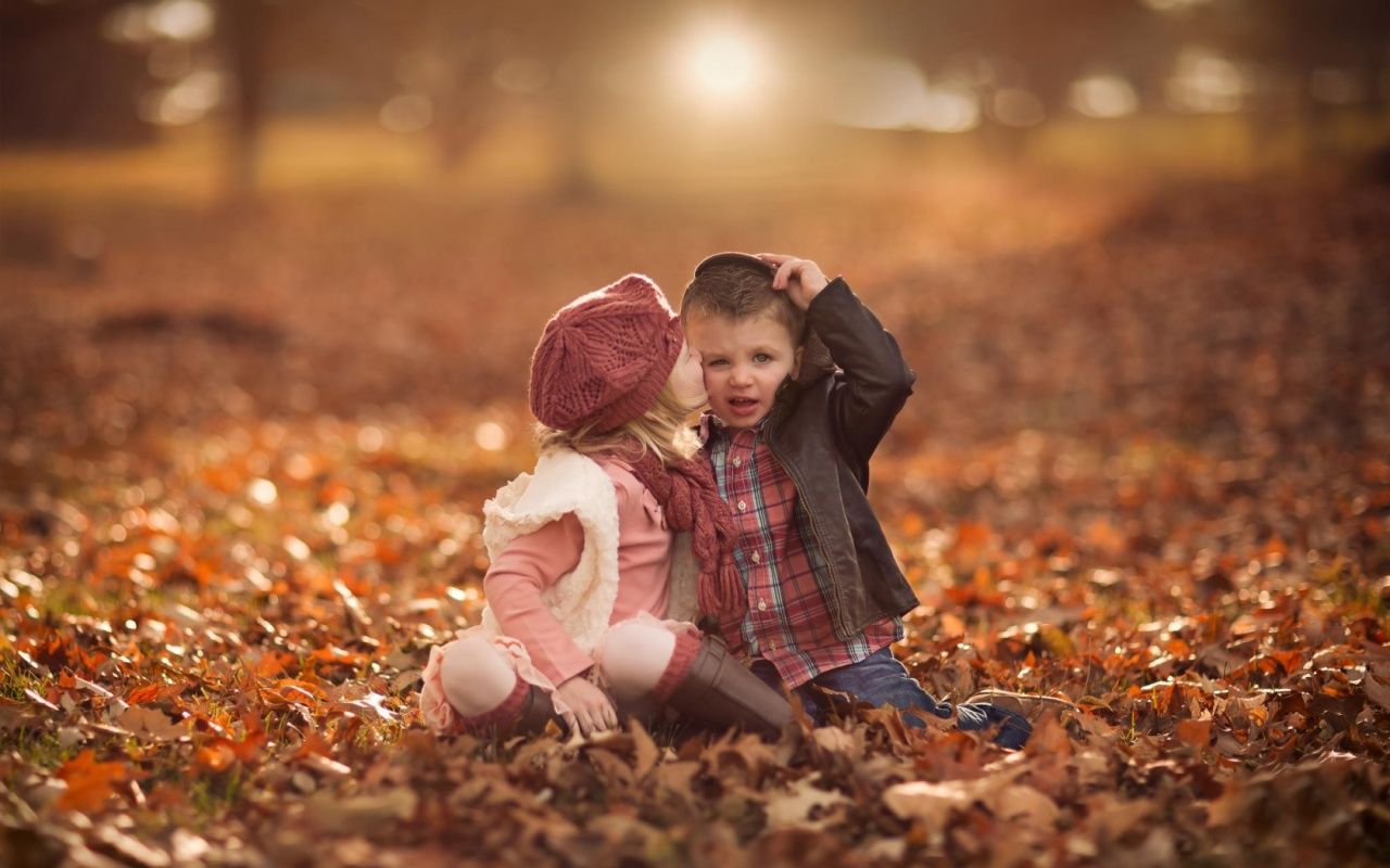 Free download Cute Girl Kiss Boy Fall Leaves 1280 x 800 Download