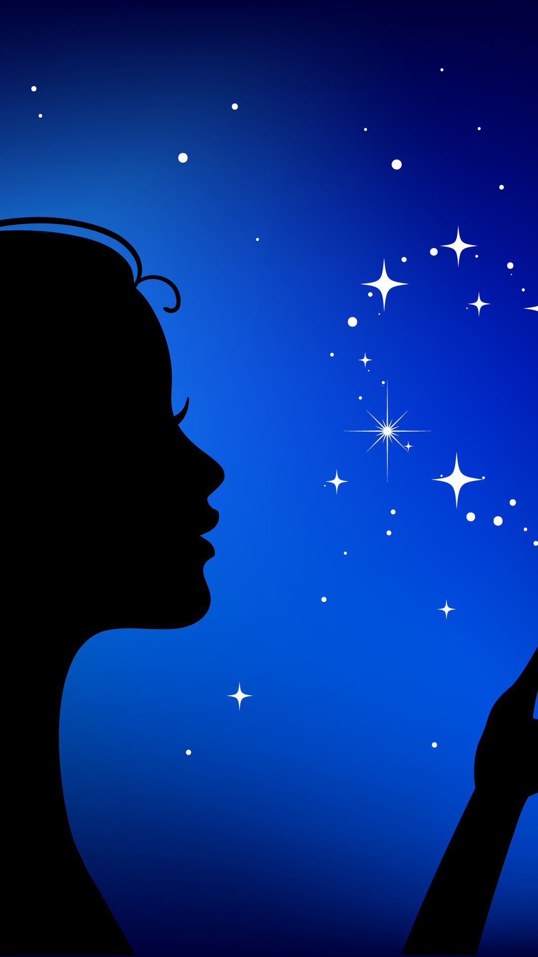 girl, silhouette, heart, profile, the night, stars, hand