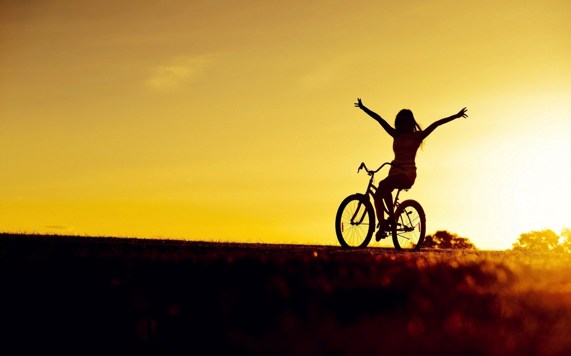Bicycle Girl Photo HD Wallpaper. Sunset girl