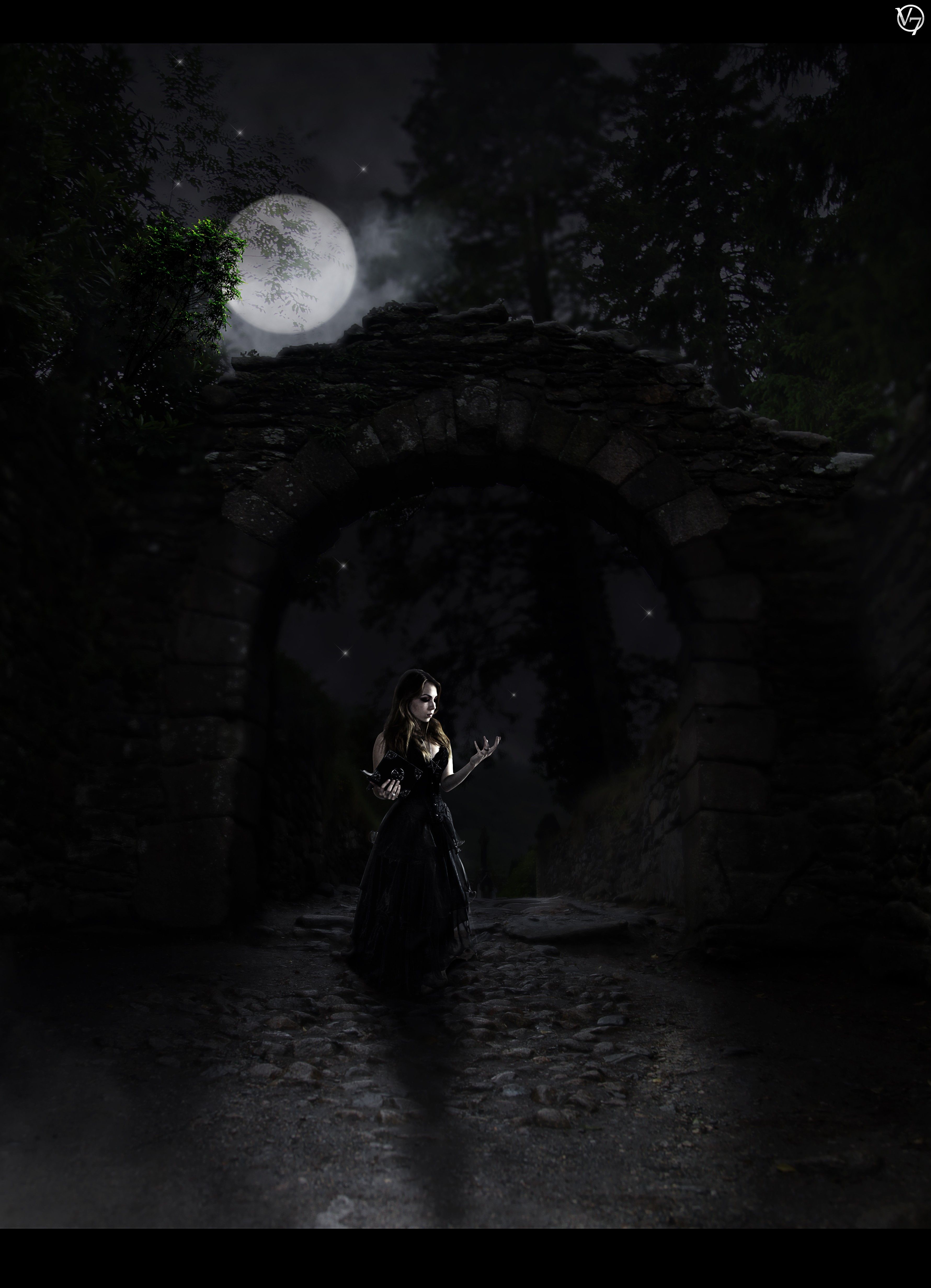 dark, Adobe Photohop, Women, Night, Moon, Moonlight, Photo