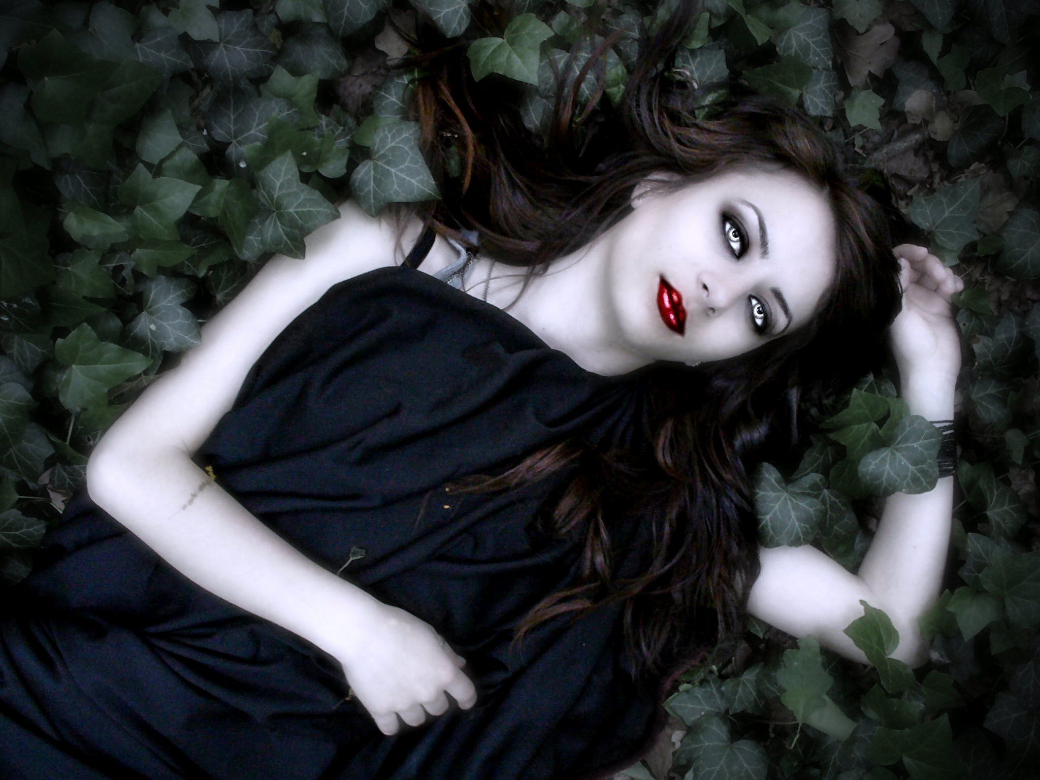 Vampire girl lying on leaves HD Wallpaper. Background Image