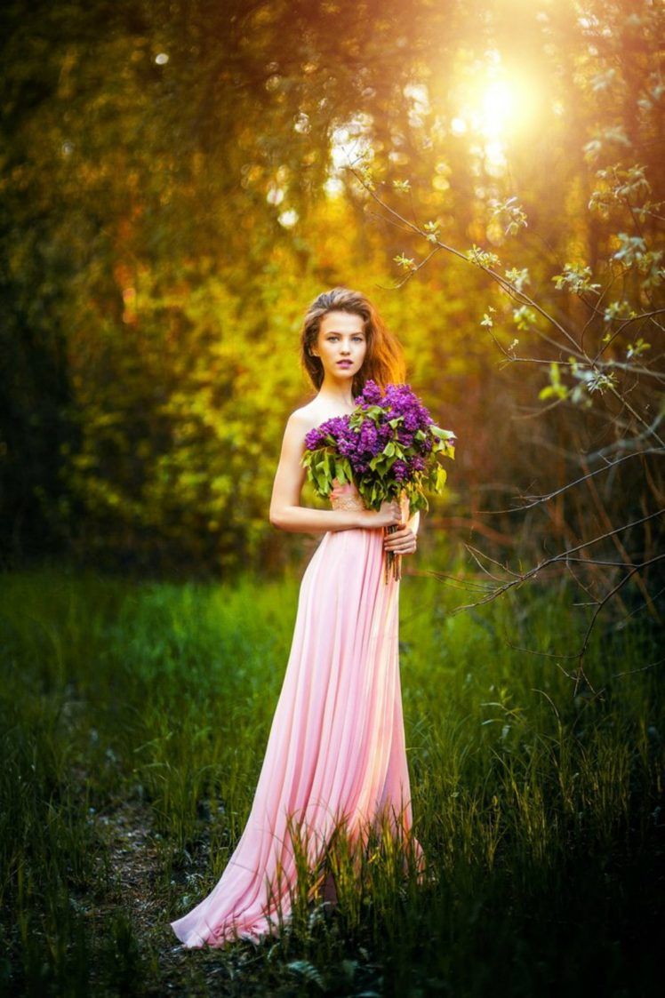 women, Dress, Grass, Pink dress, Lilac, Women outdoors, Model, Blue eyes HD Wallpaper / Desktop and Mobile Image & Photo
