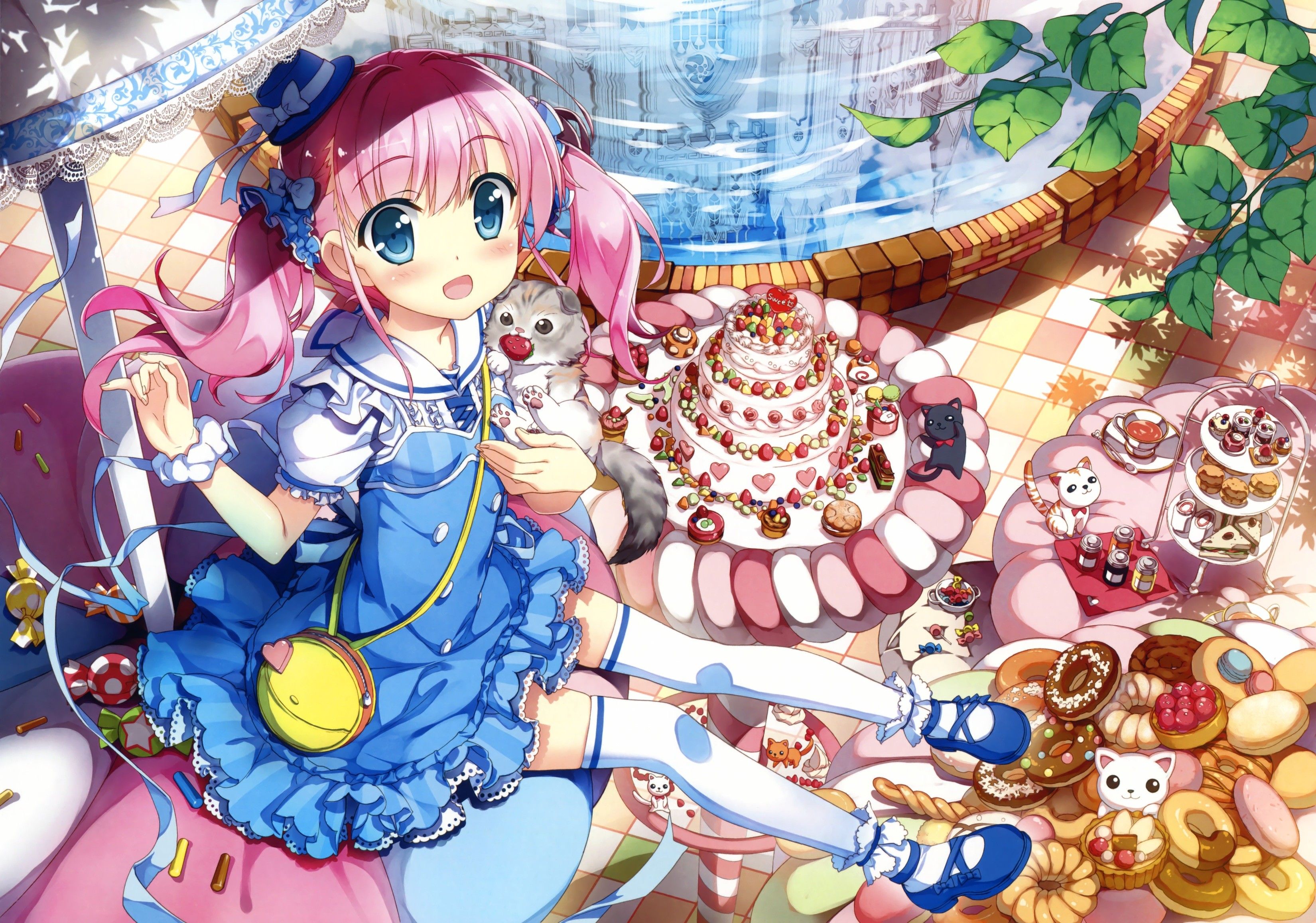#anime, #blue eyes, #sweets, #original characters, #pink