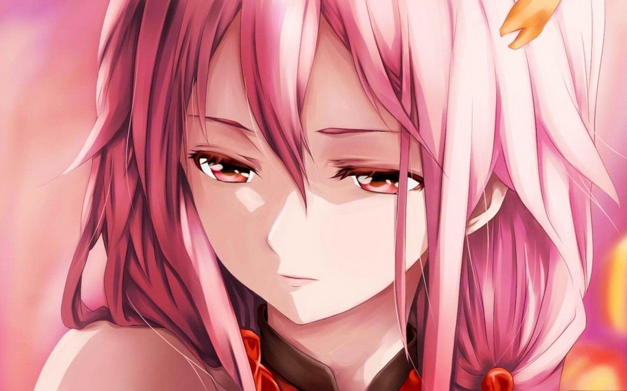 pink hair, anime girls, faces, Guilty Crown, hair ornaments