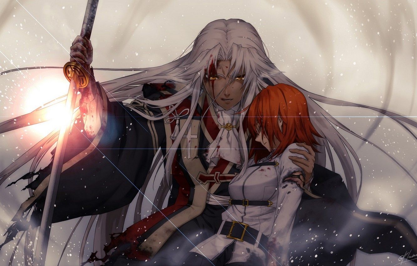 Wallpaper girl, anger, Shine, sword, anime, art, guy, two, Fate