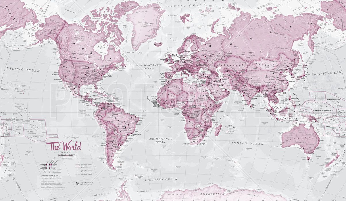 World Map Political Pink