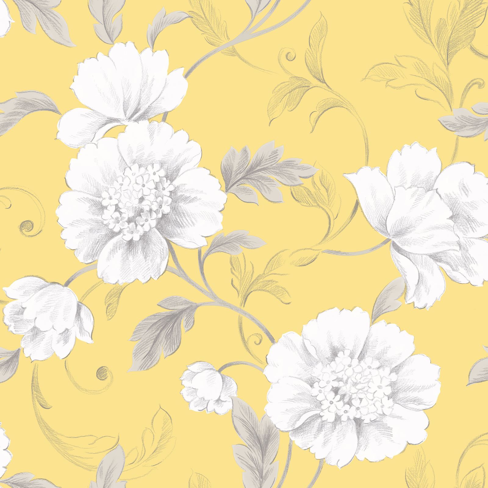 Boutique Floral Wallpaper Yellow And Grey Floral, HD
