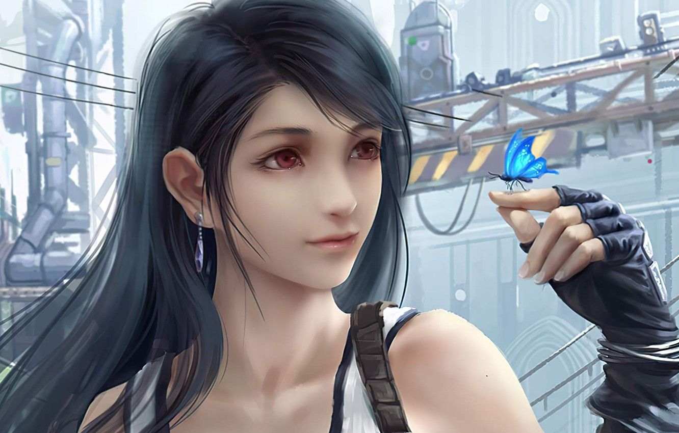 Wallpaper Girl, Butterfly, Woman, Final Fantasy VII, Tifa Lockhart