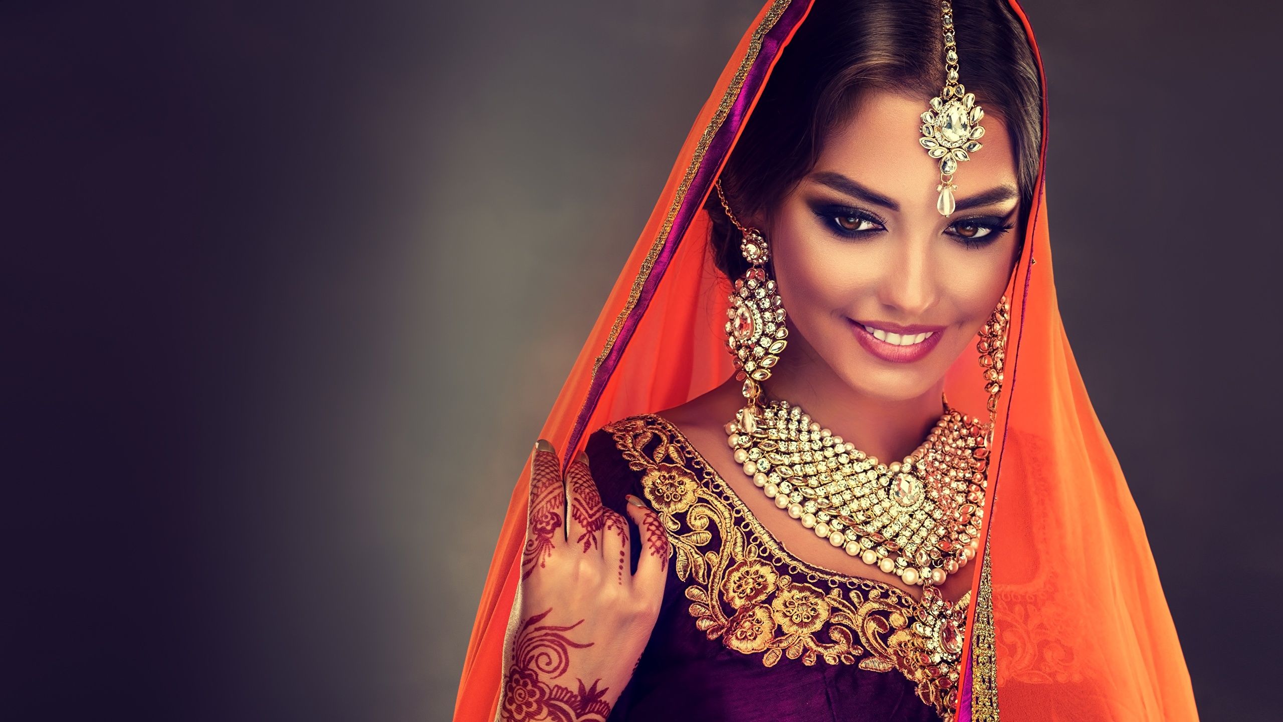 Desktop Wallpaper young woman Indian Smile Beautiful 2560x1440