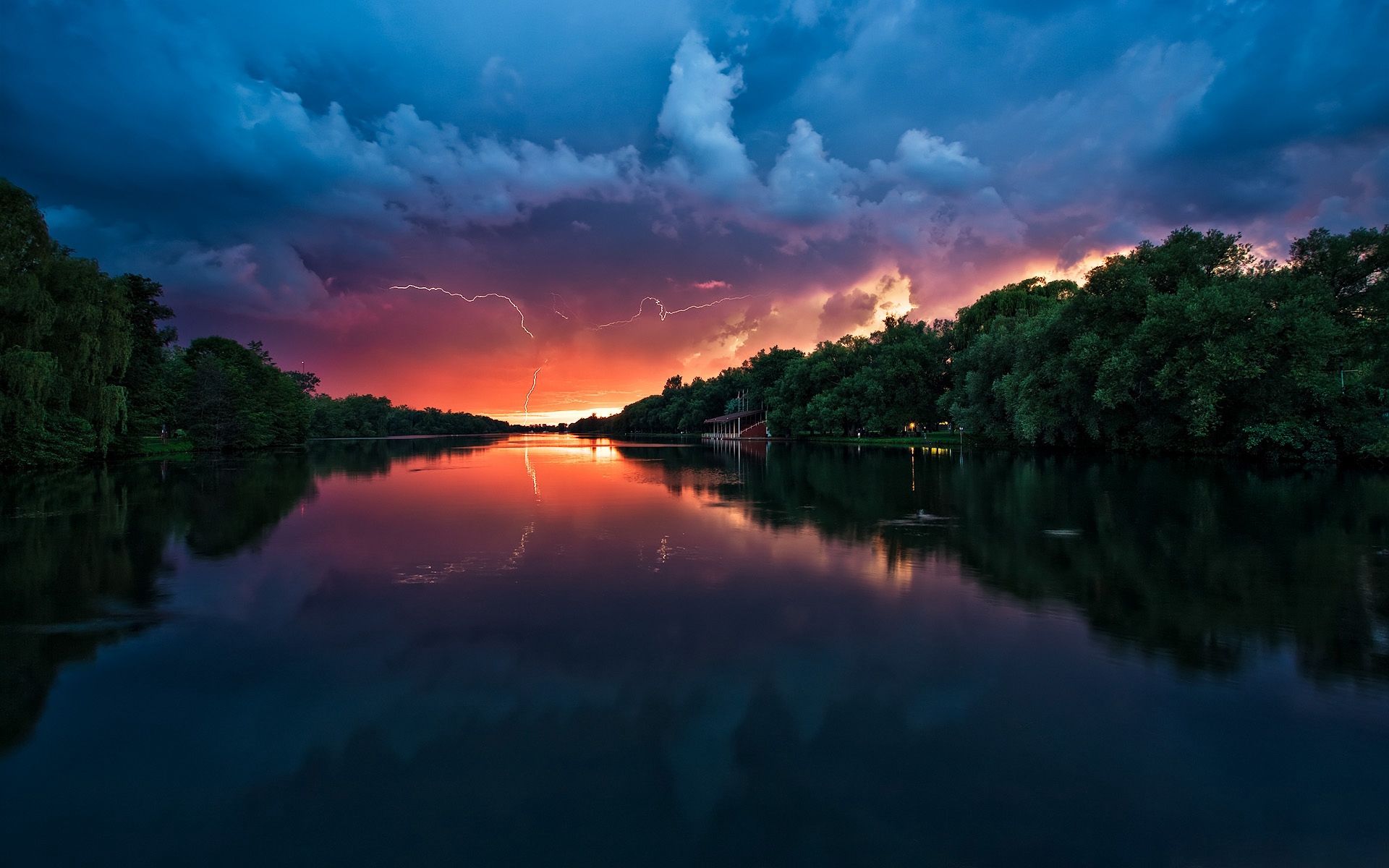 Download Wallpaper 1920x1200 Clouds, Thunder Storm, River