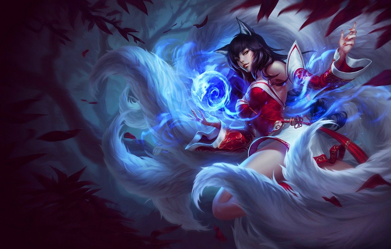 Wallpaper Nine Tailed Fox, Magic, Tail, Girl, Ears, Ahri, Fox