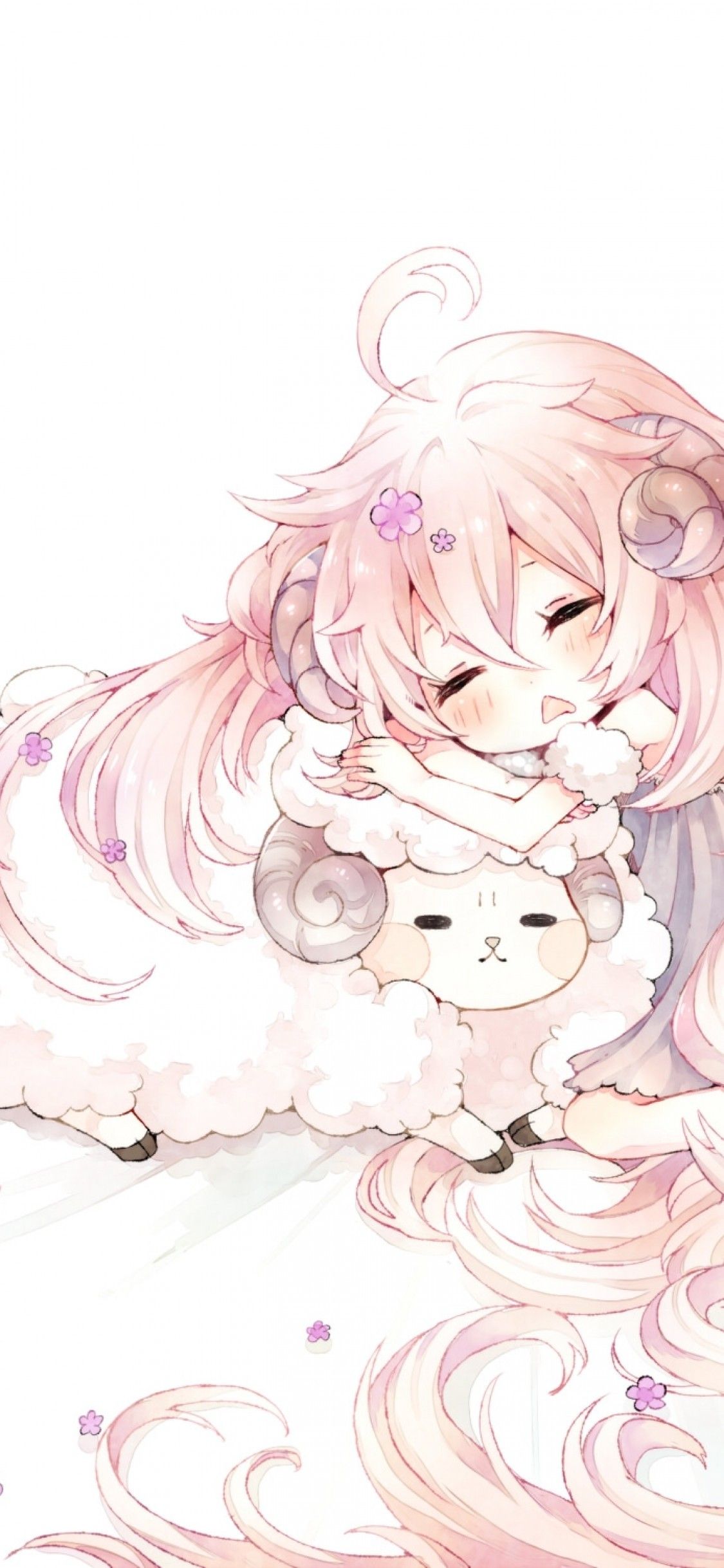 Download 1125x2436 Anime Girl, Chibi, Cute, Sleeping, Horns, Pink Hair Wallpaper for iPhone X