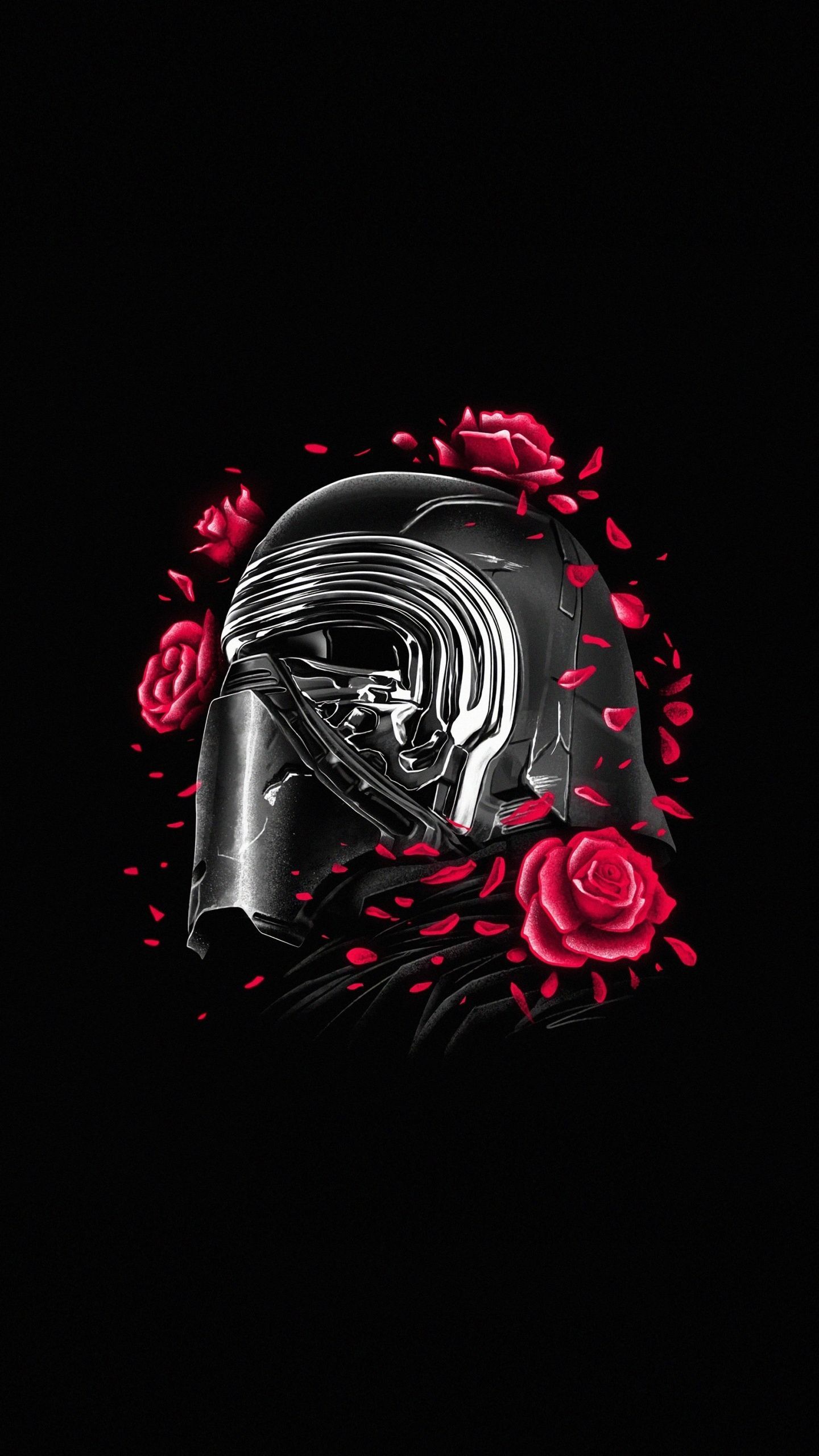 Kylo Ren, helmet and roses, Star Wars, minimal wallpaper
