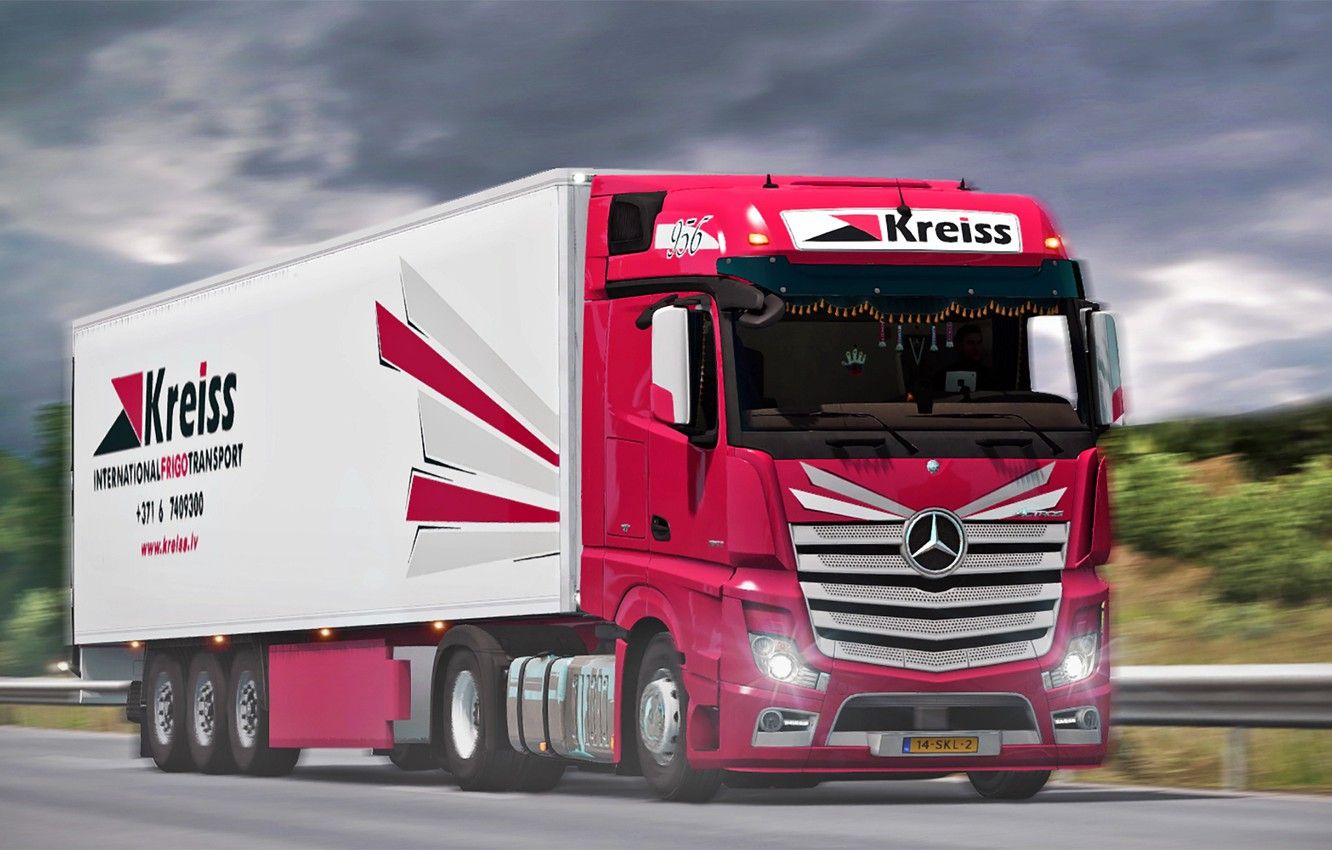 Wallpaper Truck, Mercedes, Track, Art, Tractor, The truck, Cargo, Trucker, ETS Euro Truck Simulator, Kreiss image for desktop, section игры