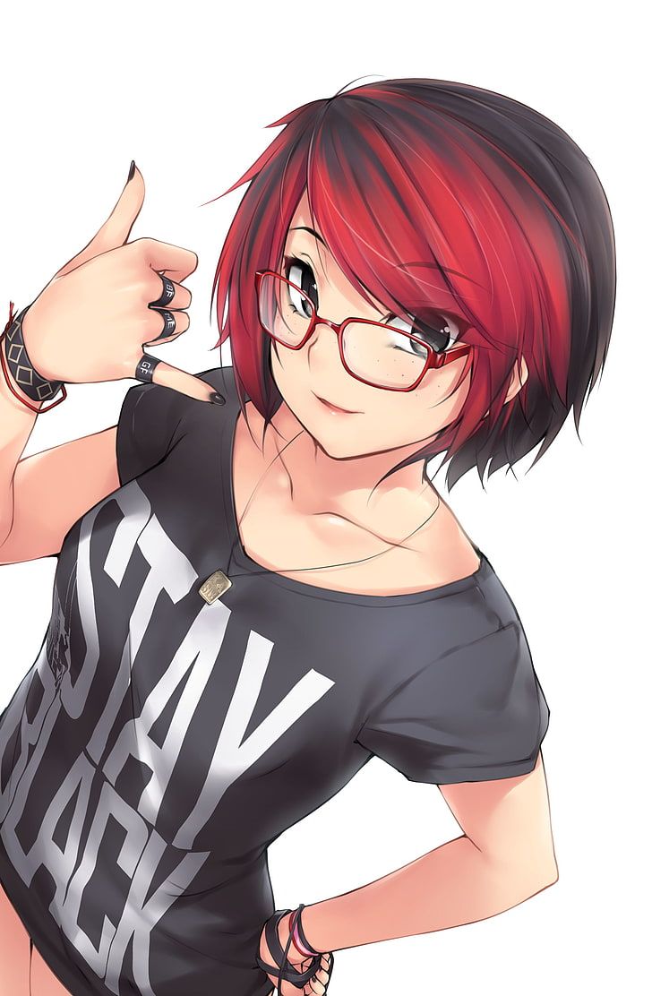 HD wallpaper: anime, anime girls, short hair, redhead, glasses
