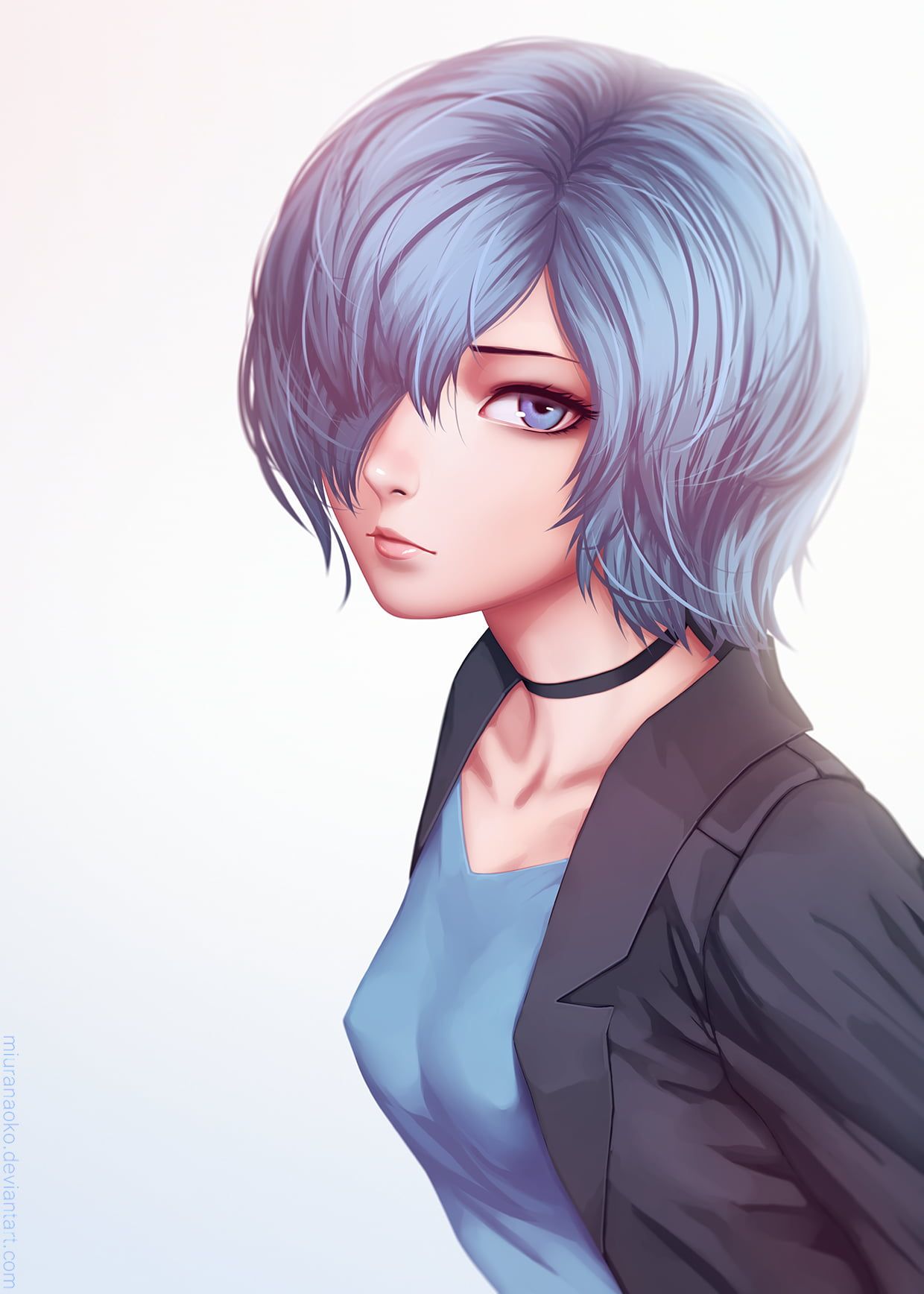 anime girl with short hair and beautiful eyes