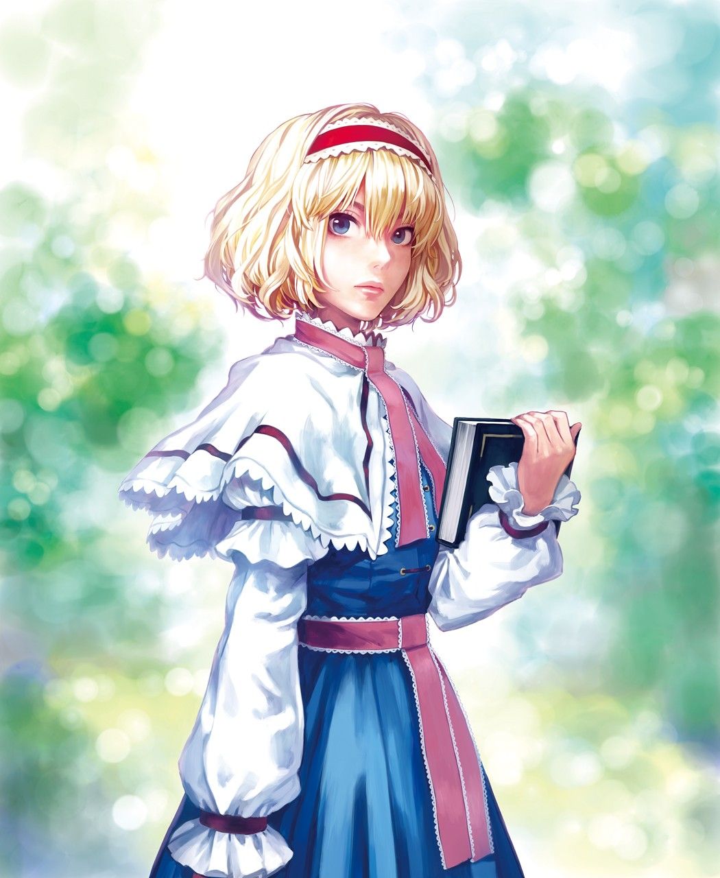 blondes, video games, Touhou, dress, blue eyes, lips, outdoors