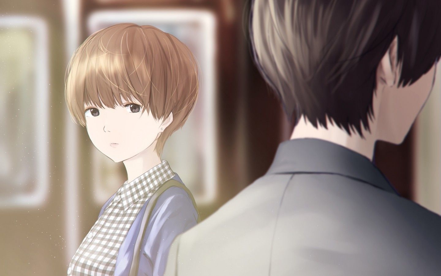 Download 1440x900 Anime Girl, Short Hair, Semi Realistic, Anime