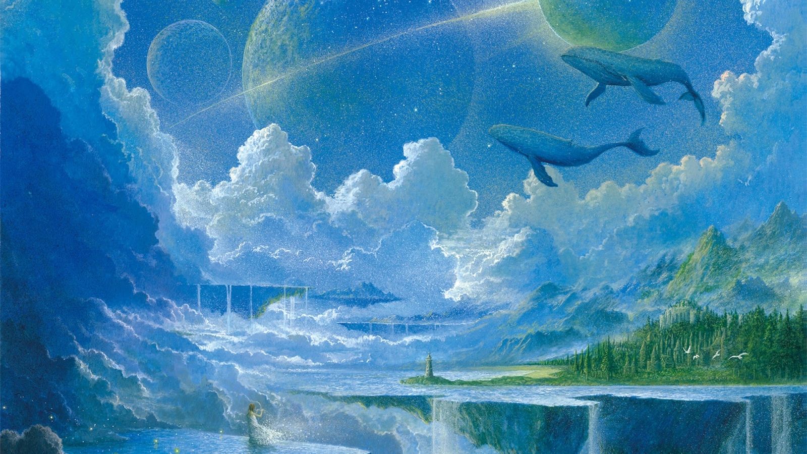 Free download Blue Night Sky Sea Water Fall Clouds Planet Scenery